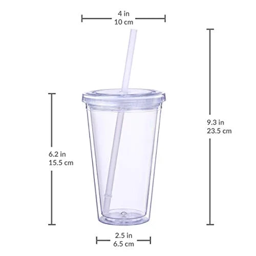 16 oz Double Wall Tumbler 12-Pack with Lid & Straw V40663