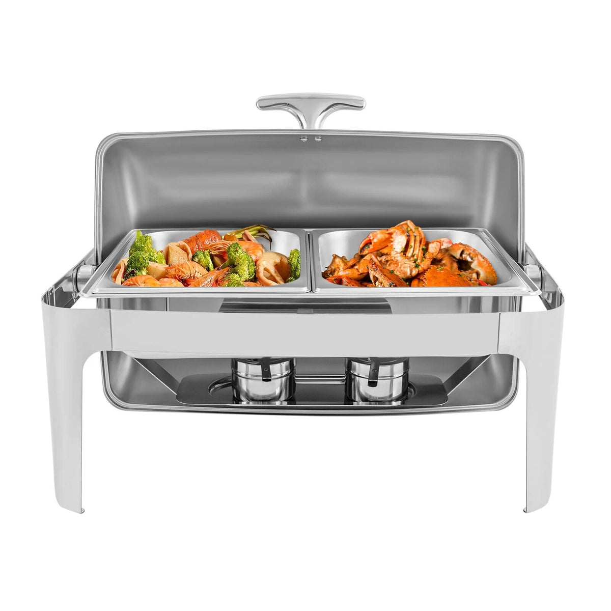 Silver Stainless Steel Chafer Buffet Chafing Dish Set Roll Top Food Warmer E783