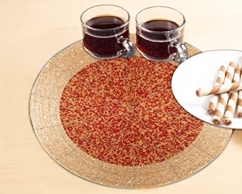 Gold 13 Inch Round Set of 4 Beaded Placemats P187
