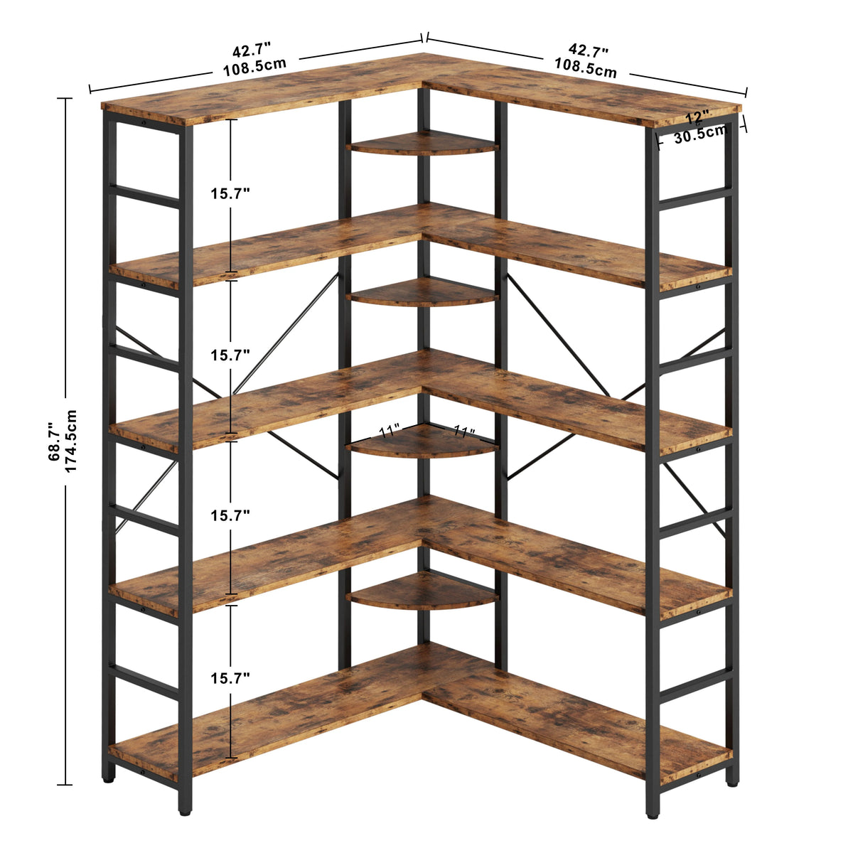 5-Tier Corner Bookcase with Metal Frame Y123