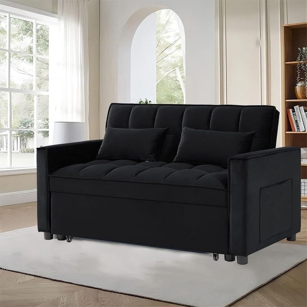 55" Width Convertible Loveseat Sleeper Sofa Grey Z321