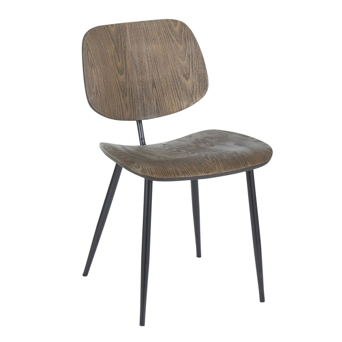Set of 2 Black Metal and Curved Espresso Wood Industrial Chair S9463