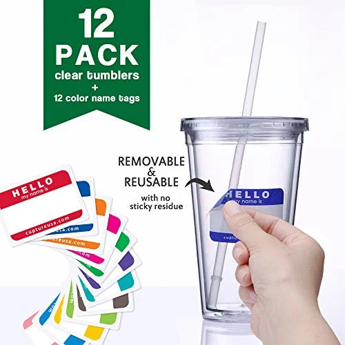 16 oz Double Wall Tumbler 12-Pack with Lid & Straw V40663