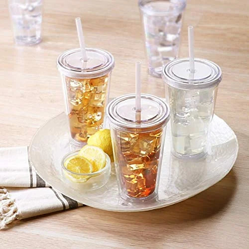 16 oz Double Wall Tumbler 12-Pack with Lid & Straw V40663