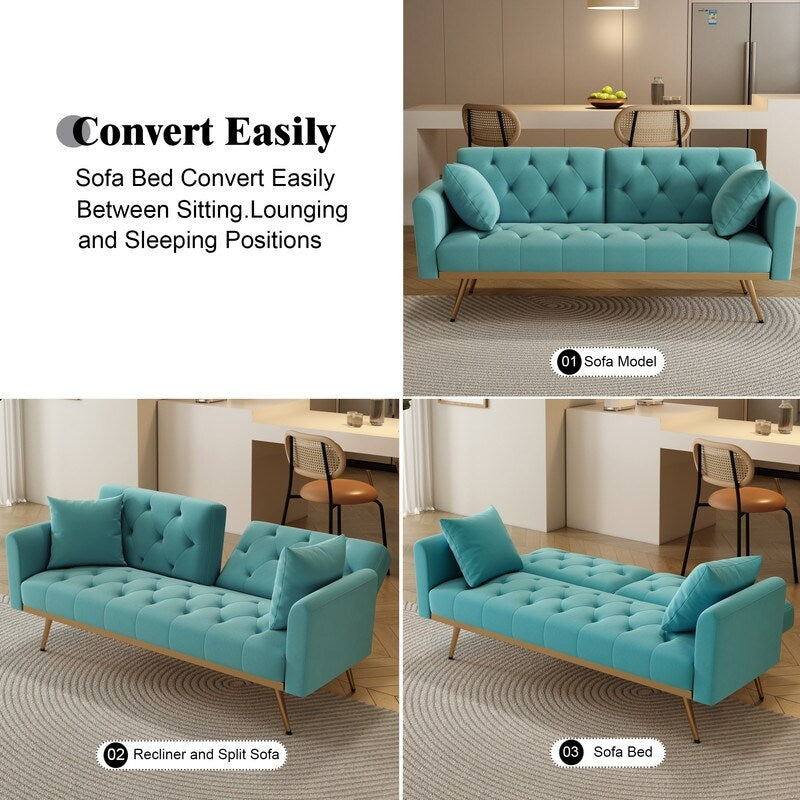 Cyan Velvet Double Sofa Bed X889