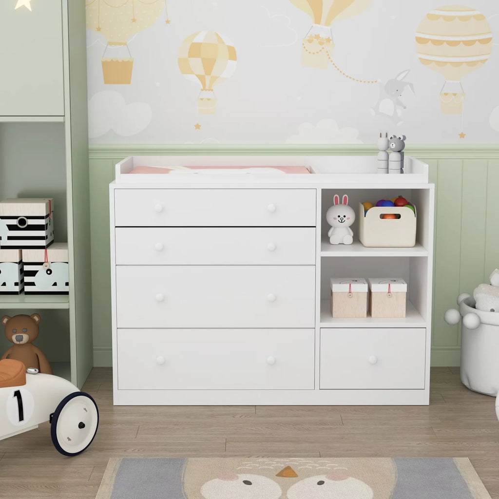 White 5 Drawer Baby Changing Table Dresser with Storage X728263