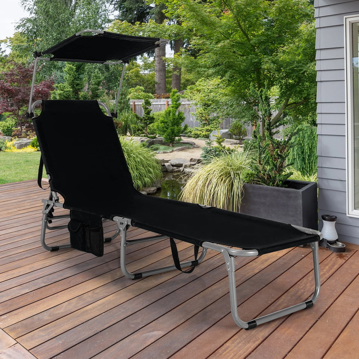 Beige Foldable Lounge Chair with Sun Shade K4114