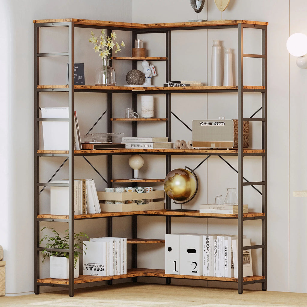 5-Tier Corner Bookcase with Metal Frame Y123