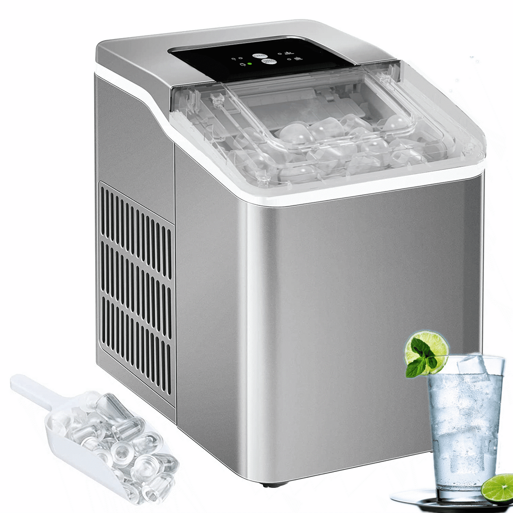 2 Ice Size Ice Maker Machine Countertop, 28 lbs in 24 Hrs, 9 Cubes Ready in 5 Mins, Self-clean, 2 L, Silver H191