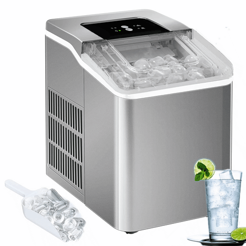 2 Ice Size Ice Maker Machine Countertop, 28 lbs in 24 Hrs, 9 Cubes Ready in 5 Mins, Self-clean, 2 L, Silver H191