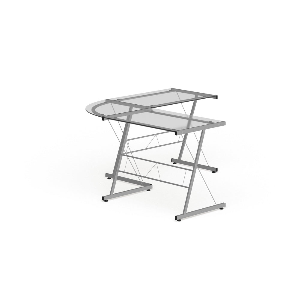 L-Shaped Clear Glass and Metal Corner Desk N6981