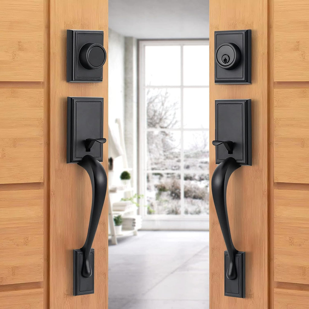 Satin Nickel Double Door Lock Set with Deadbolt and Lever Handle X660011