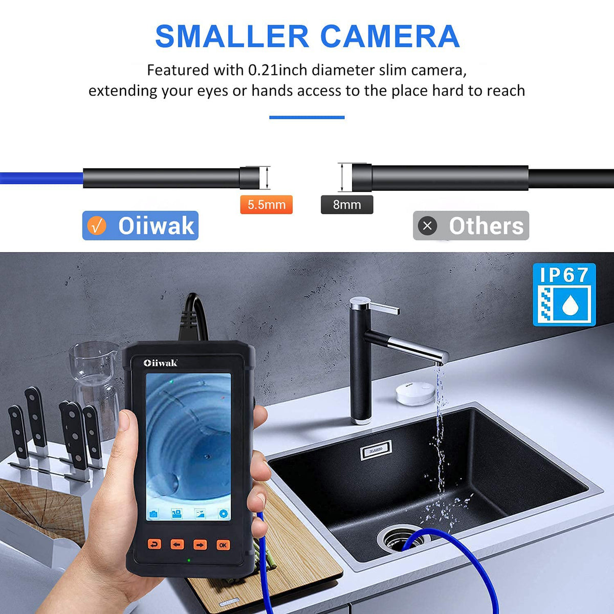 33FT 5.5mm 1080P Waterproof Industrial Endoscope Camera with Lights 4.3'' IPS Screen Pack of 2 W2470