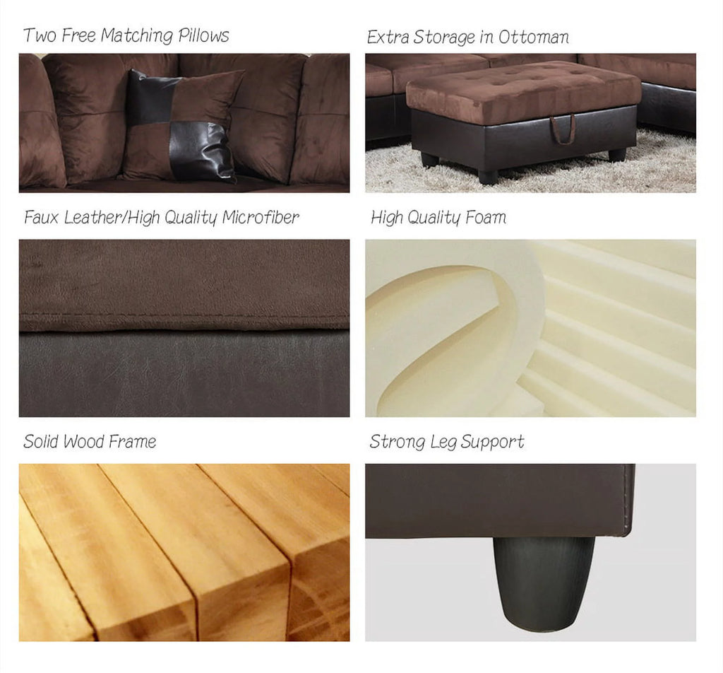 Microfiber Leather Sectional Sofa with Storage Ottoman C5564