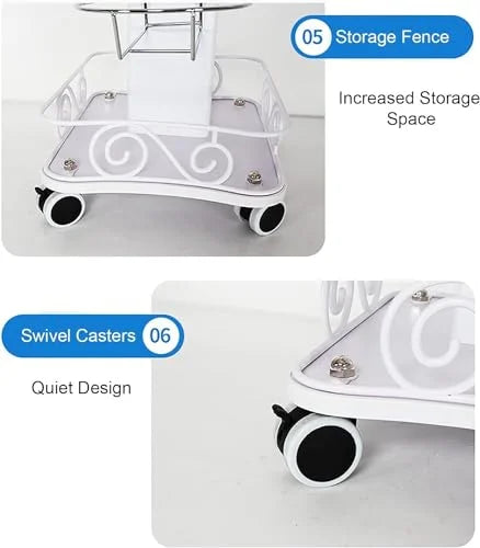 White Rolling Trolley Cart with Wheels and Storage F8218