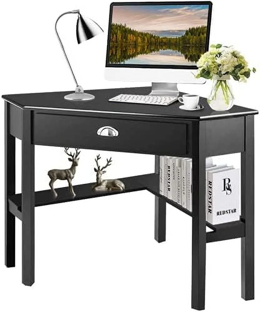 White Corner Desk with Drawer Shelves D37038