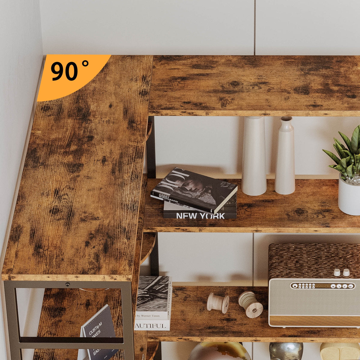 5-Tier Corner Bookcase with Metal Frame Y123