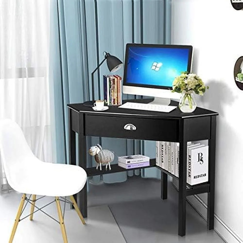 White Corner Desk with Drawer Shelves D37038