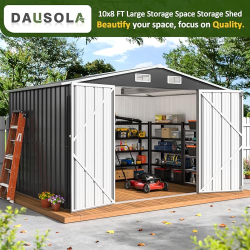 10x8 FT Metal Outdoor Storage Shed with Lockable Doors, Grey K71946