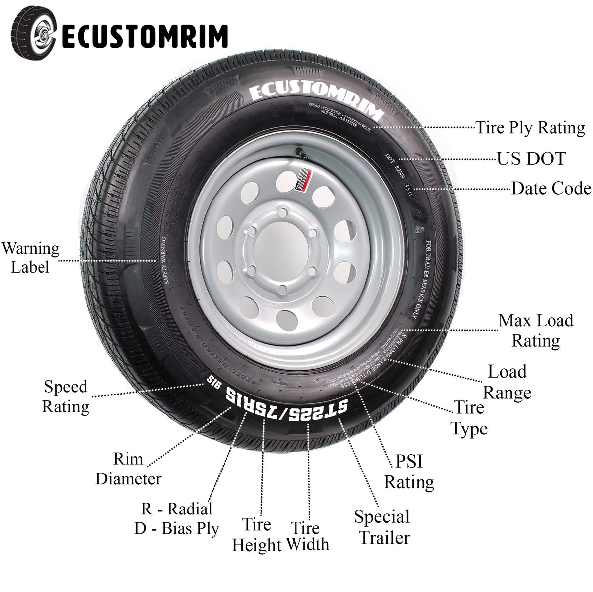 2-Pk 16x6 8 Hole 6.5 Silver Trailer Rim Wheels Y394995