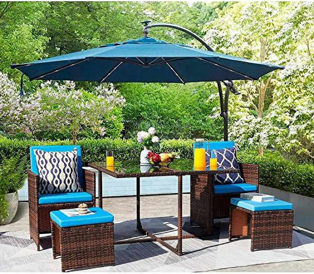 5 Pieces Wicker Rattan Patio Dining Set with Glass Table and Ottomans G6366