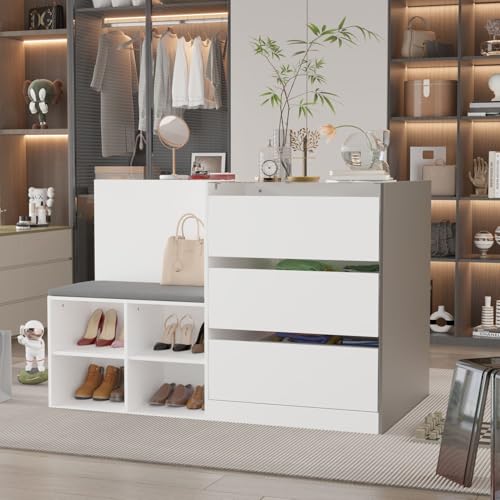 White Glass Armoire Wardrobe with 9 Drawers Q878282