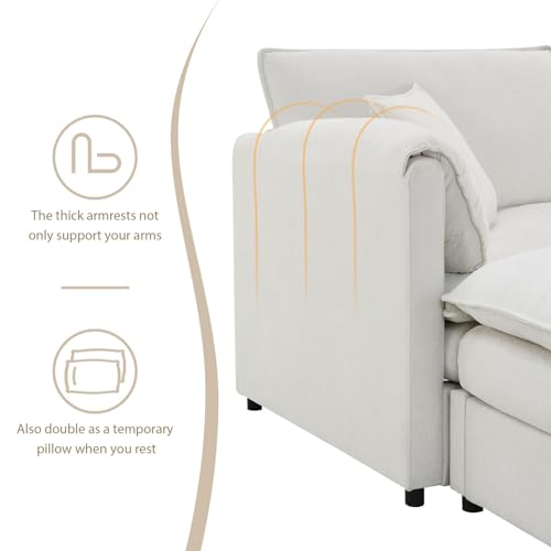 Cream Chenille U Shaped Sectional Sofa with 2 Ottoman V845