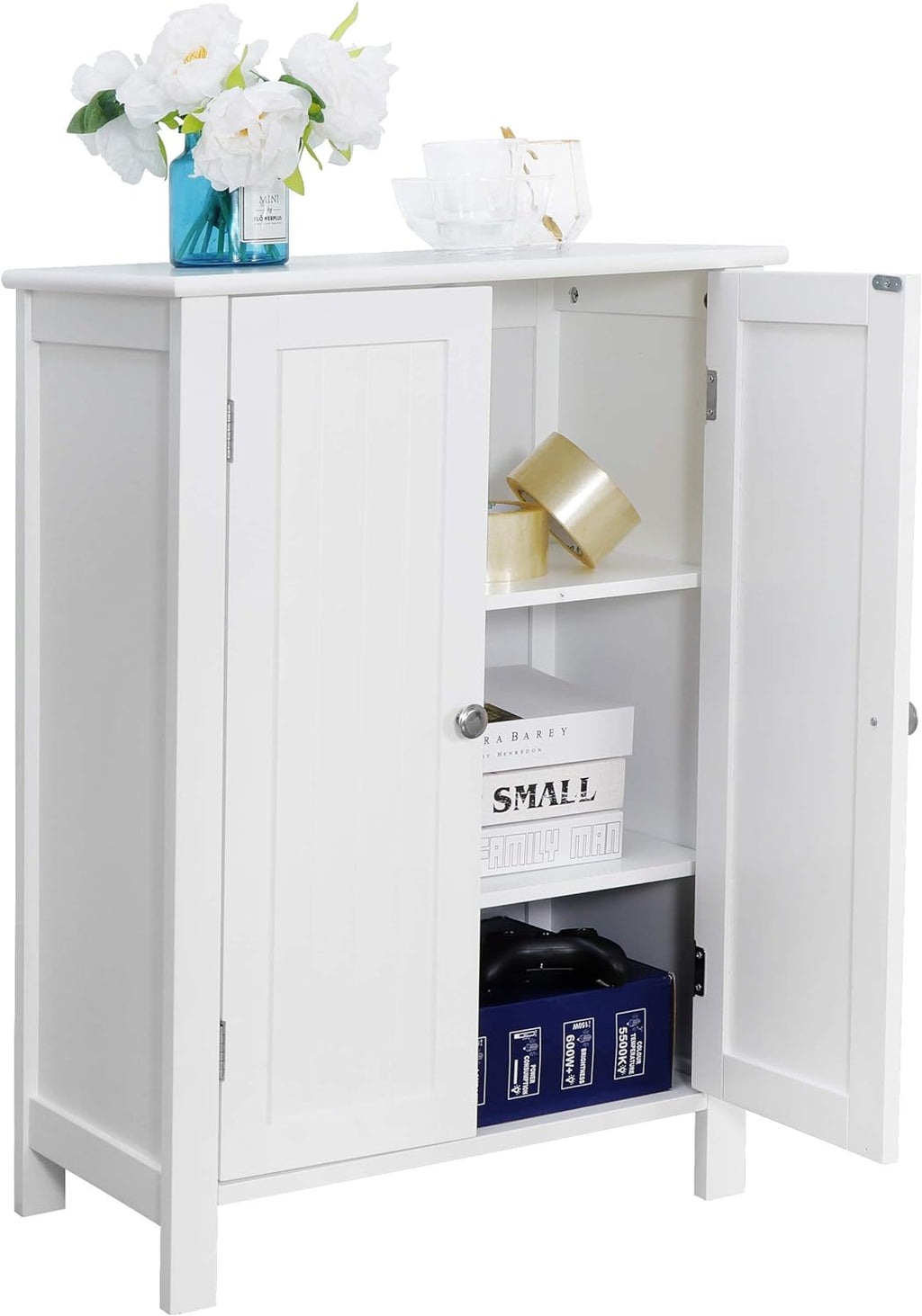 Bathroom Floor Storage Cabinet with Adjustable Shelf and Double Door O8496