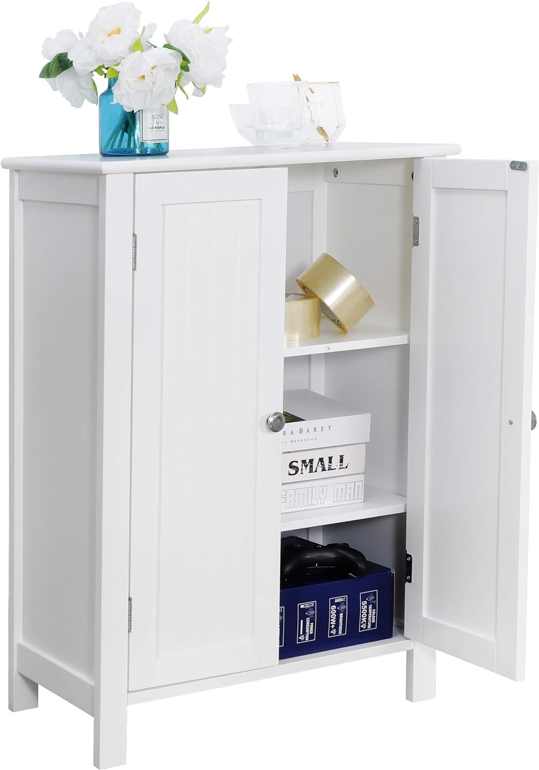 Bathroom Floor Storage Cabinet with Adjustable Shelf and Double Door O8496