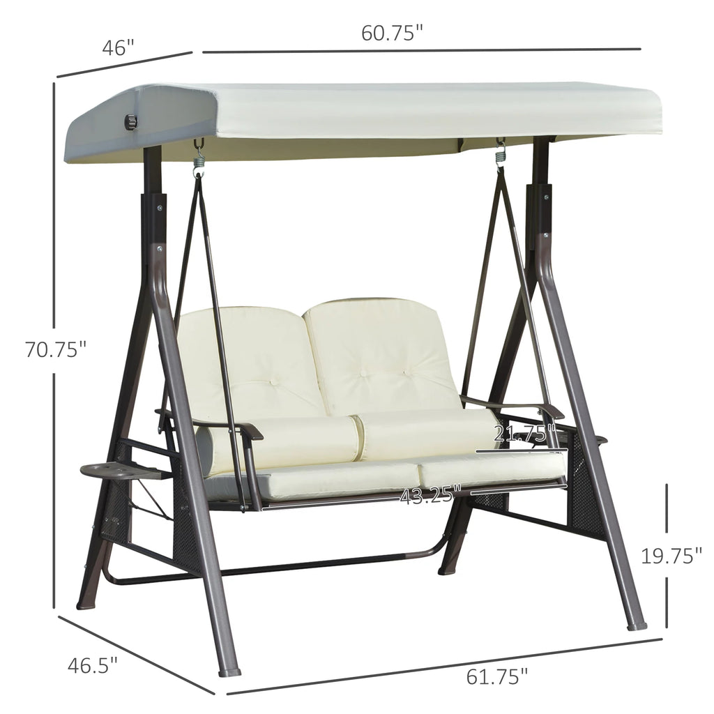 Beige 2-Person Patio Swing Bench with Canopy J3407
