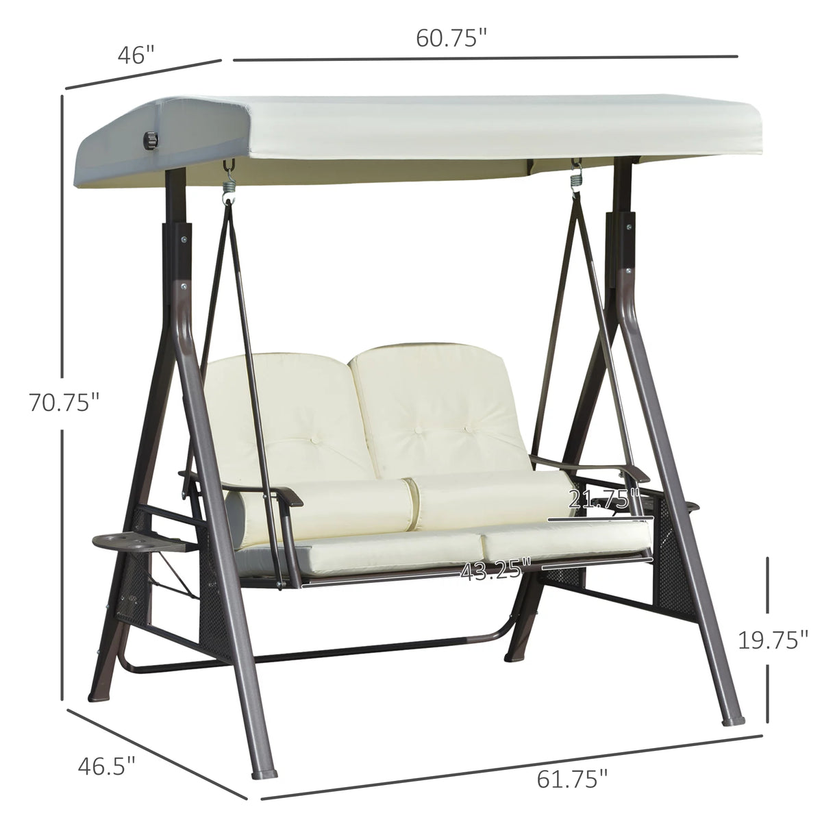 Beige 2-Person Patio Swing Bench with Canopy J3407