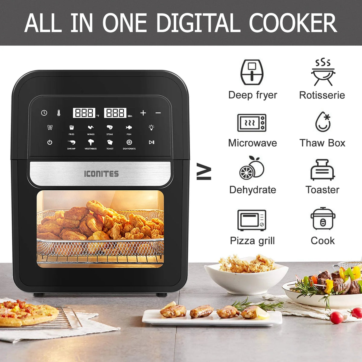 8-in-1 6.5 Quart Air Fryer Oven with Digital Touch-Screen T16204
