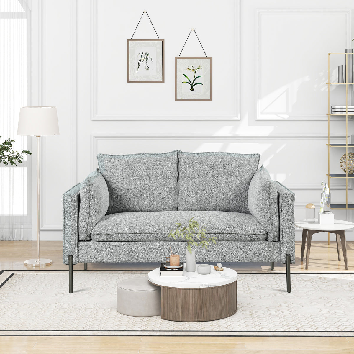 Linen Fabric Loveseat Couch V1562