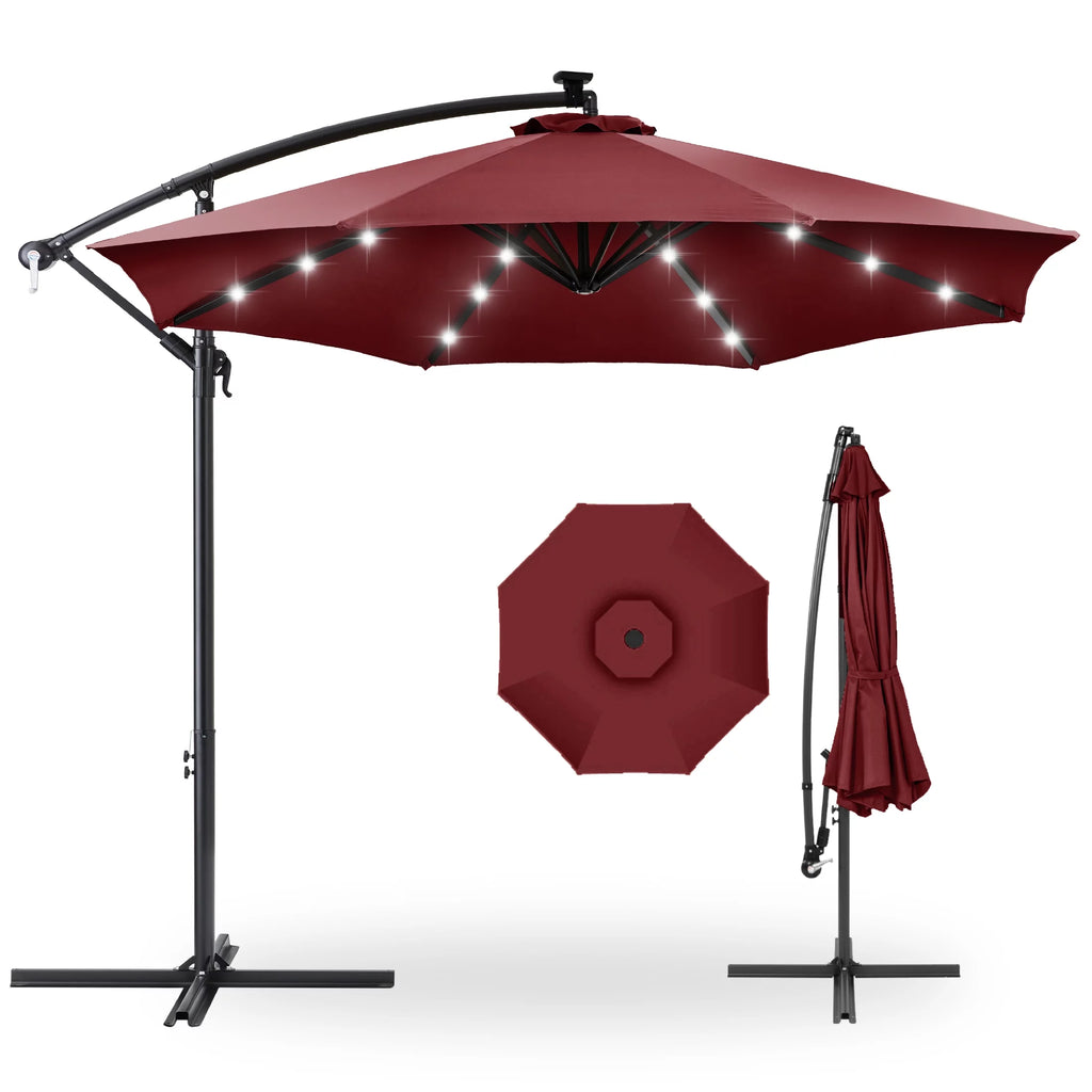 10ft Solar LED Offset Hanging Patio Umbrella F6486