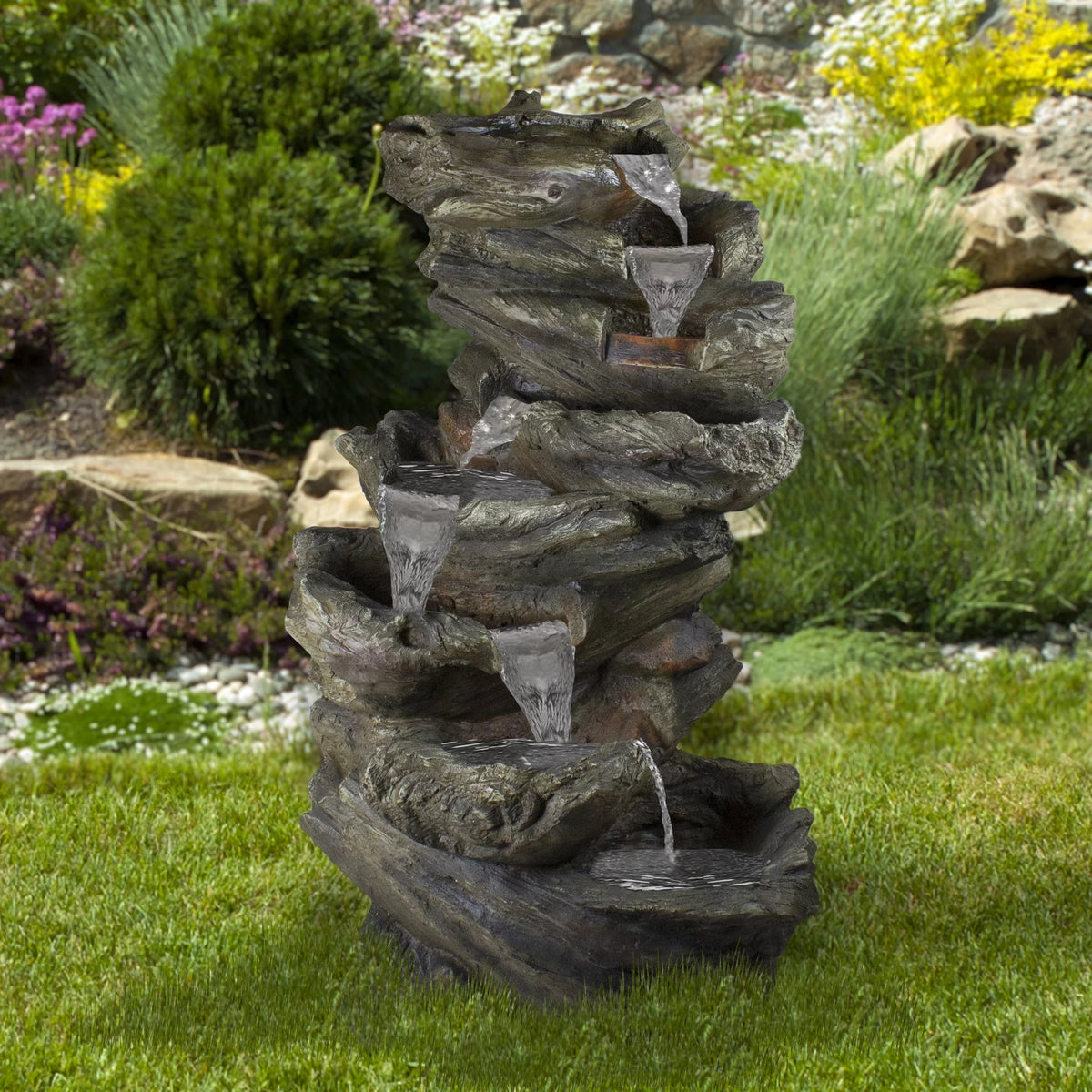 Gray Lighted Rock Outdoor Garden Water Fountain F38971