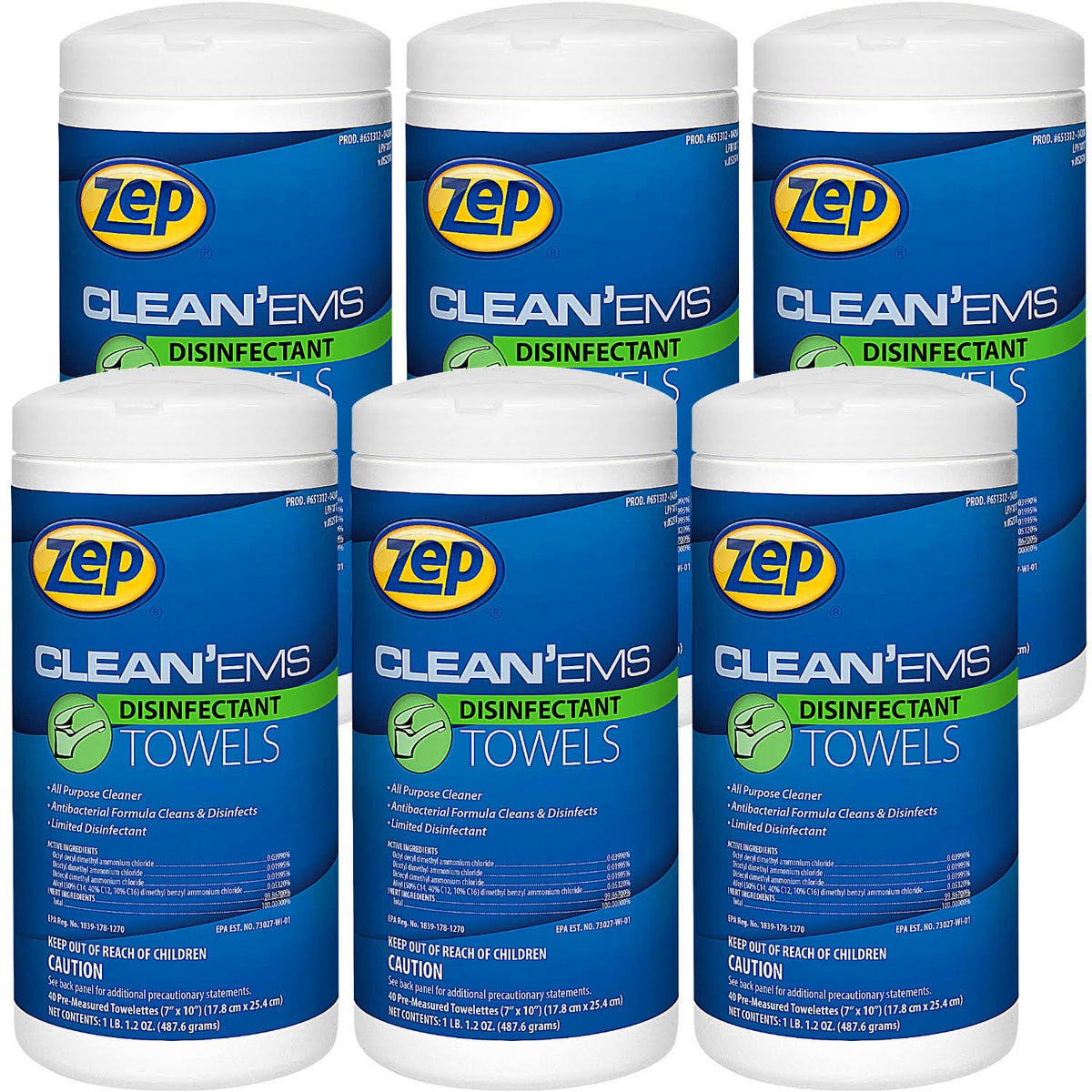 Disinfectant and Sanitizing Wipes, 40 Wipes per Canister, Case of 6 Z4727