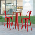 Indoor/Outdoor Bar Top Table Brown Resin Top Red Steel Base O45370