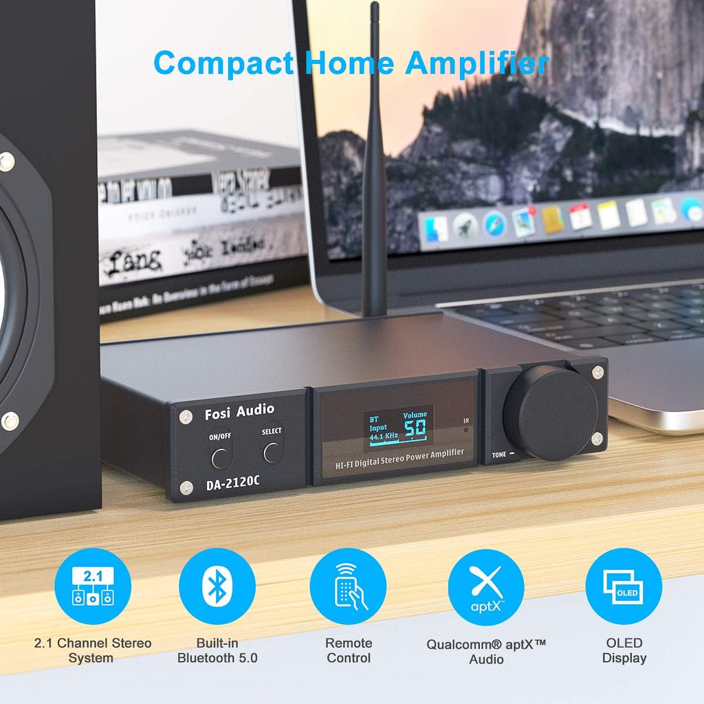Bluetooth 5.0 Stereo Amplifier 240W 2.1 Channel Class D Compact Mini Power Amp C625