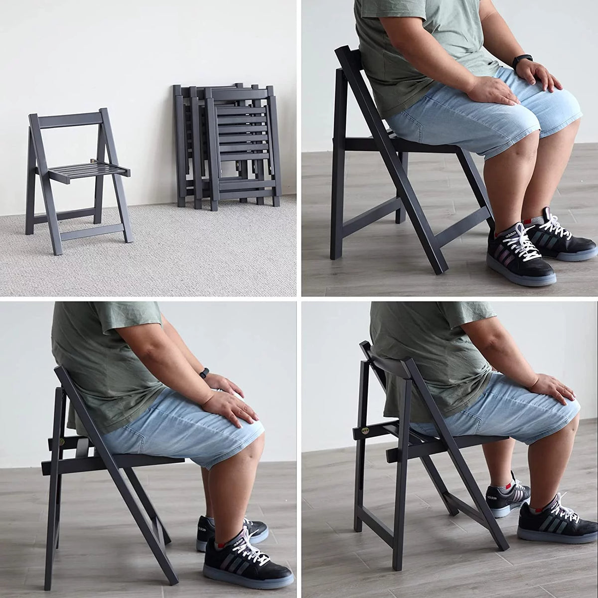 Folding Dining Chair 2 Pack Grey Wooden O572944