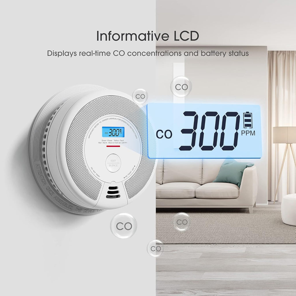 Wireless Interconnected Combination Smoke and Carbon Monoxide Detector with LCD Display, Pack of 3 J507603