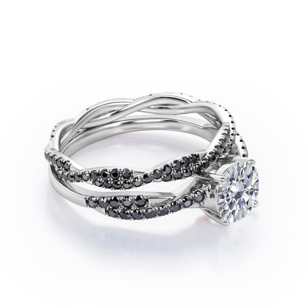 18K White Gold Plating over Silver Basket Cathedral Bridal Ring Set L65273