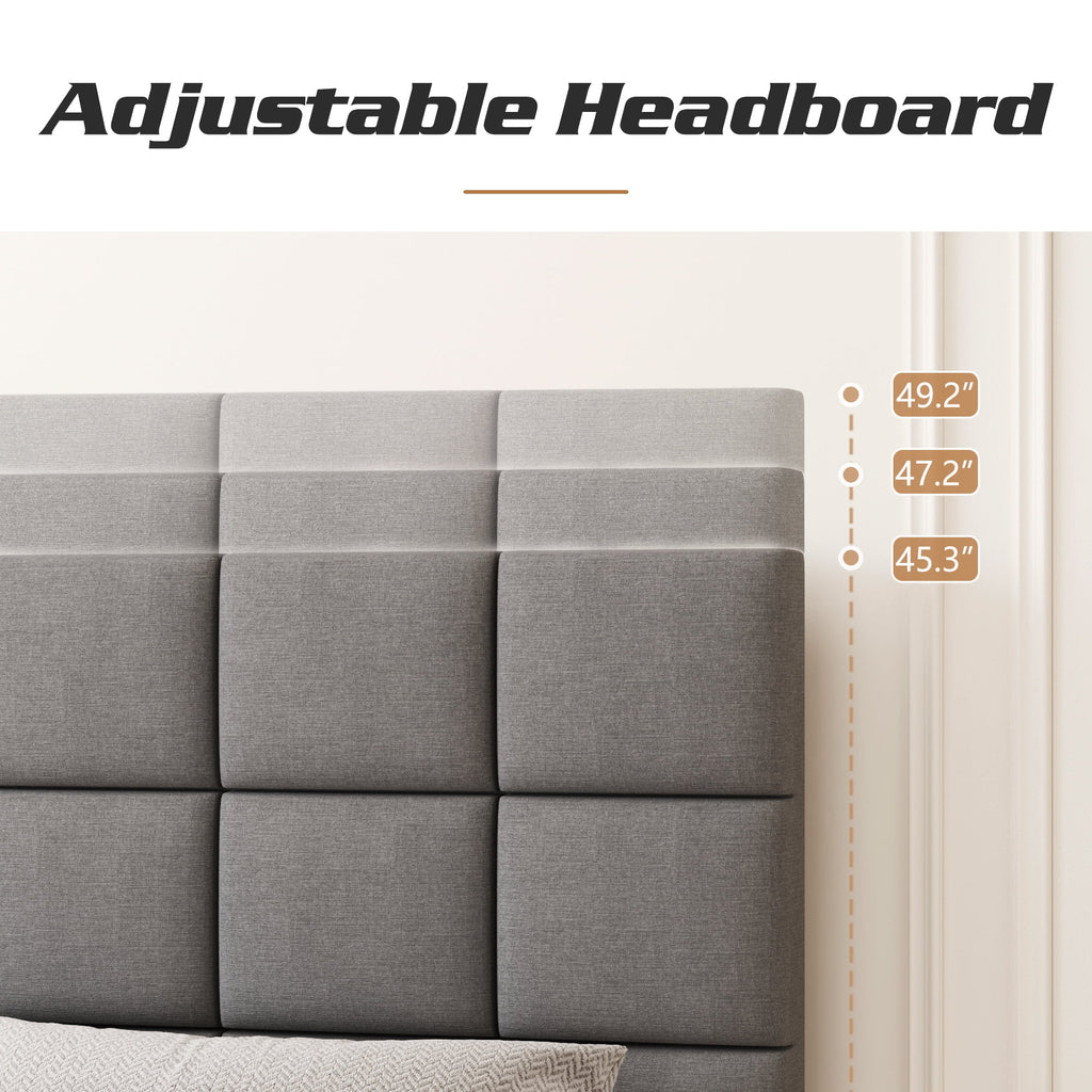 Queen Size Upholstered Bed Frame with Adjustable Headboard Q944