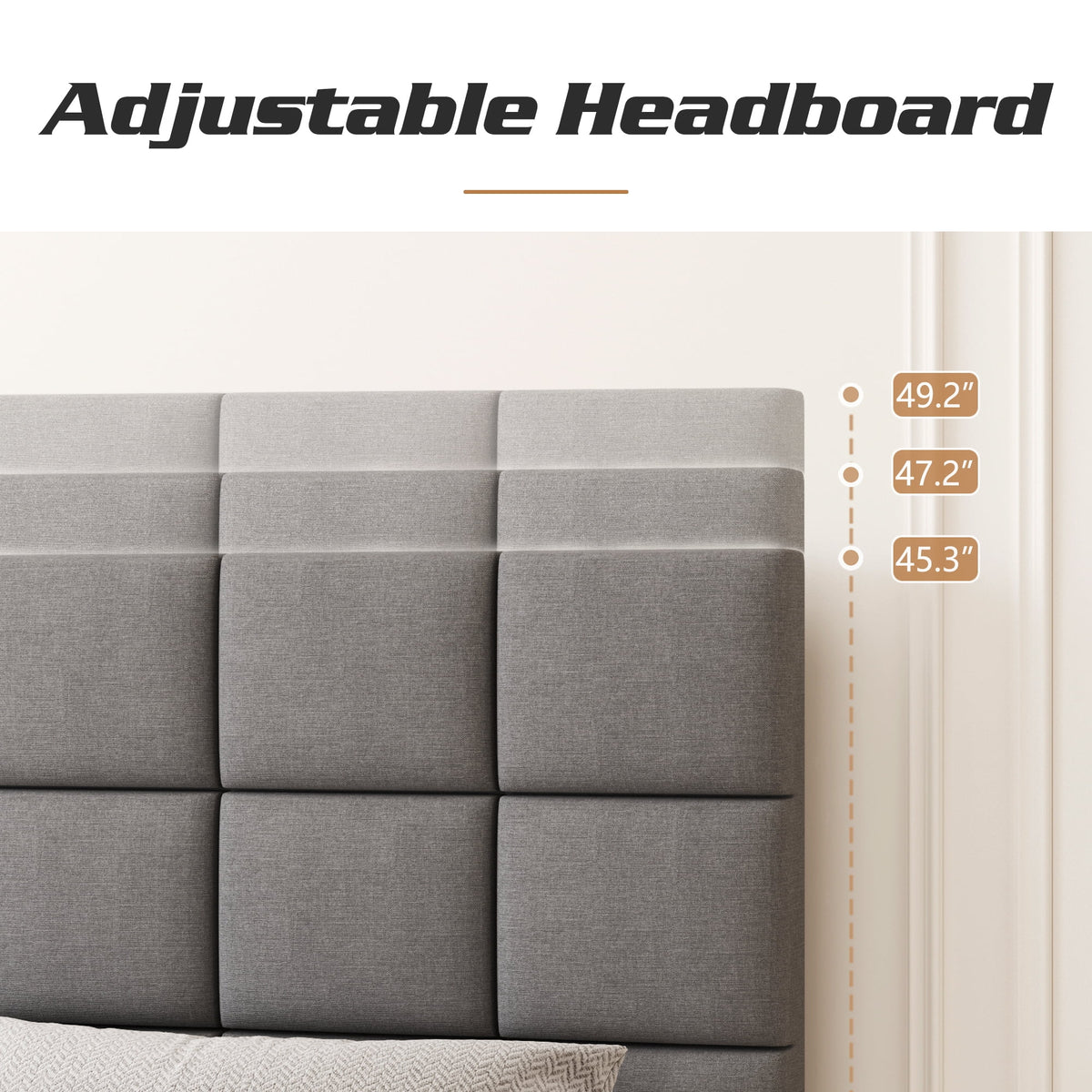 Queen Size Upholstered Bed Frame with Adjustable Headboard Q944