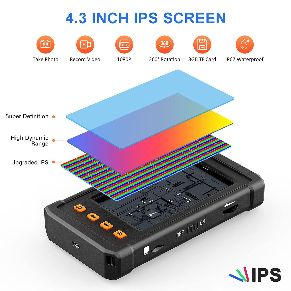 33FT 5.5mm 1080P Waterproof Industrial Endoscope Camera with Lights 4.3'' IPS Screen Pack of 2 W2470