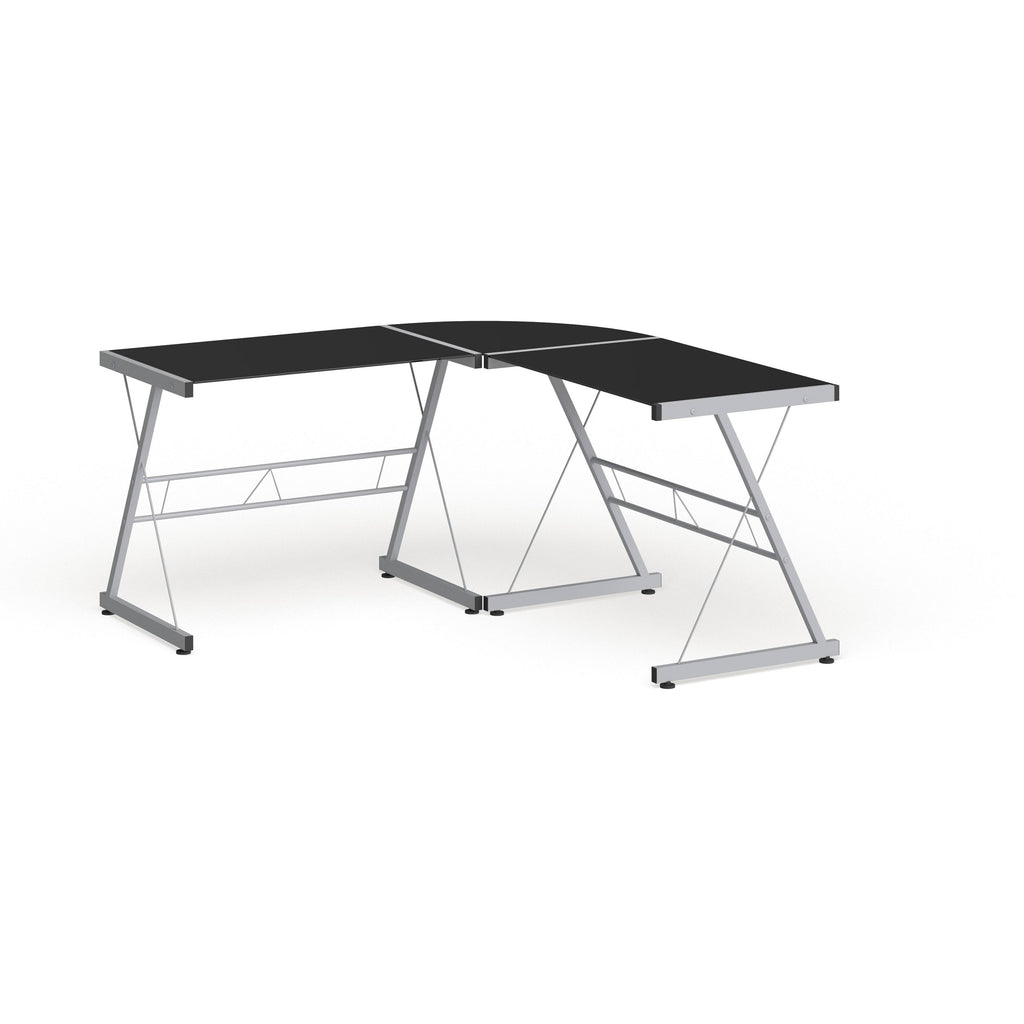 L-Shaped Clear Glass and Metal Corner Desk N6981
