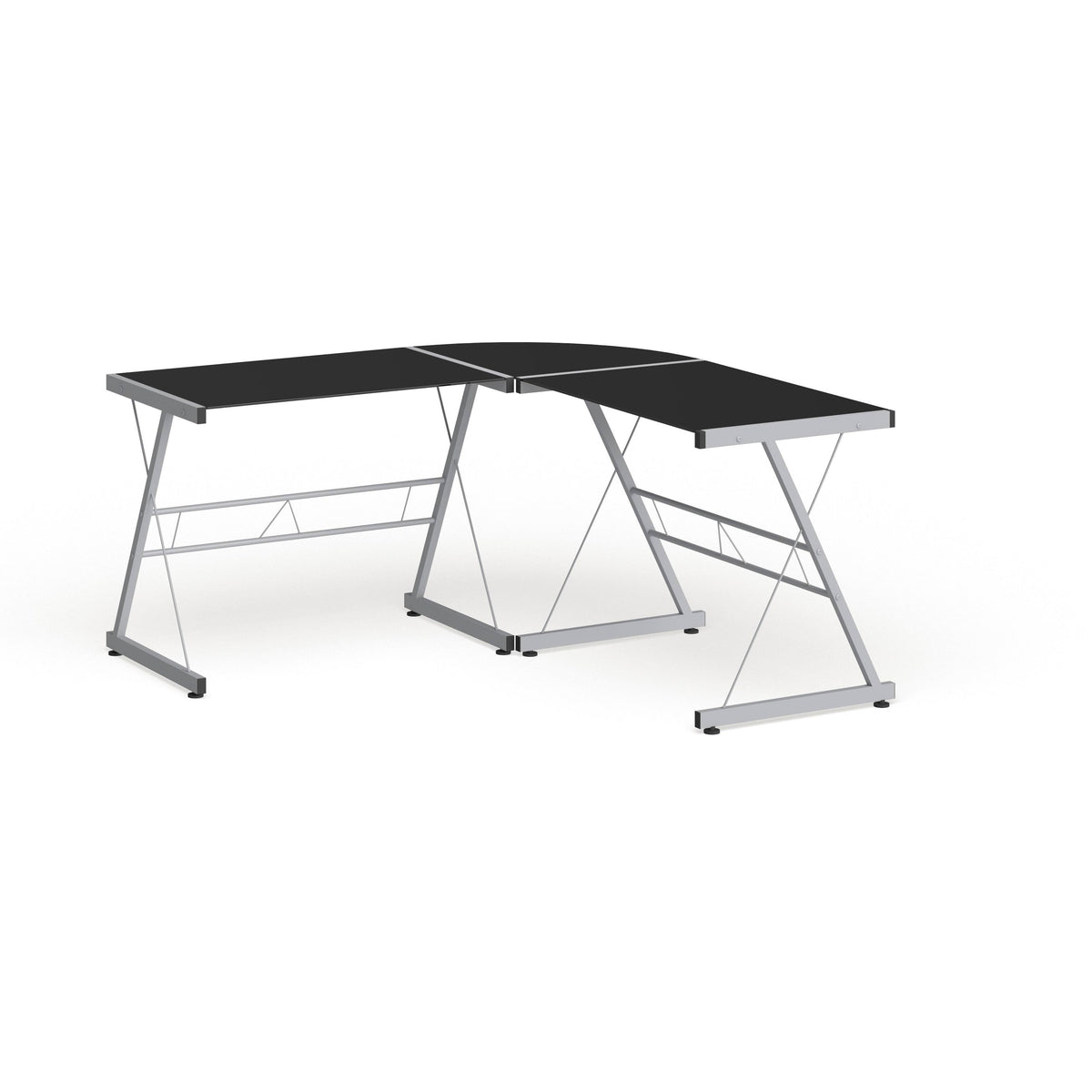 L-Shaped Clear Glass and Metal Corner Desk N6981