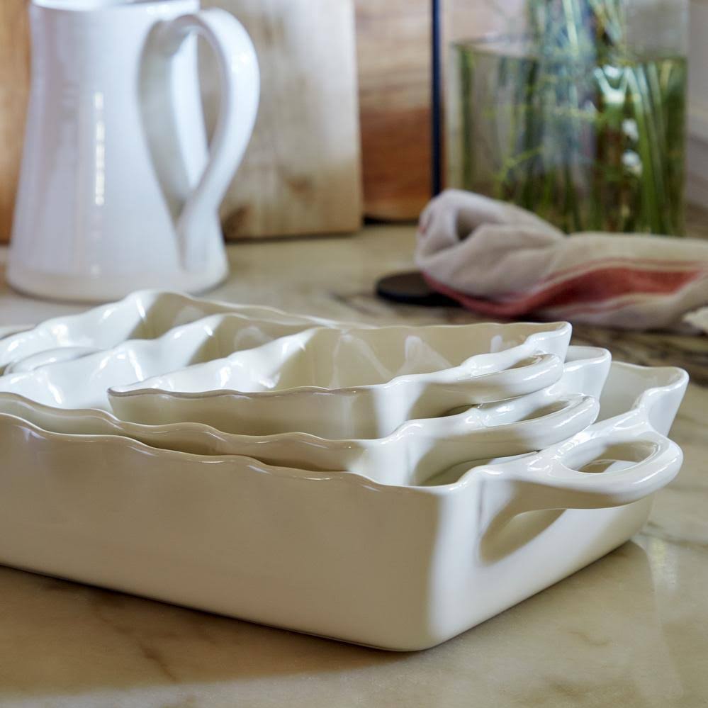 White Ruffled Rectangular Baker W929