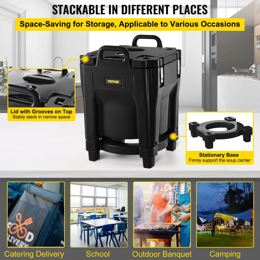Black 32Qt Insulated Stackable Food Carrier with Stainless Steel Barrel L928