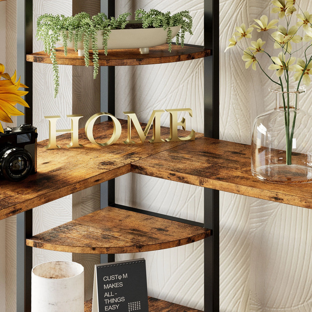 5-Tier Corner Bookcase with Metal Frame Y123