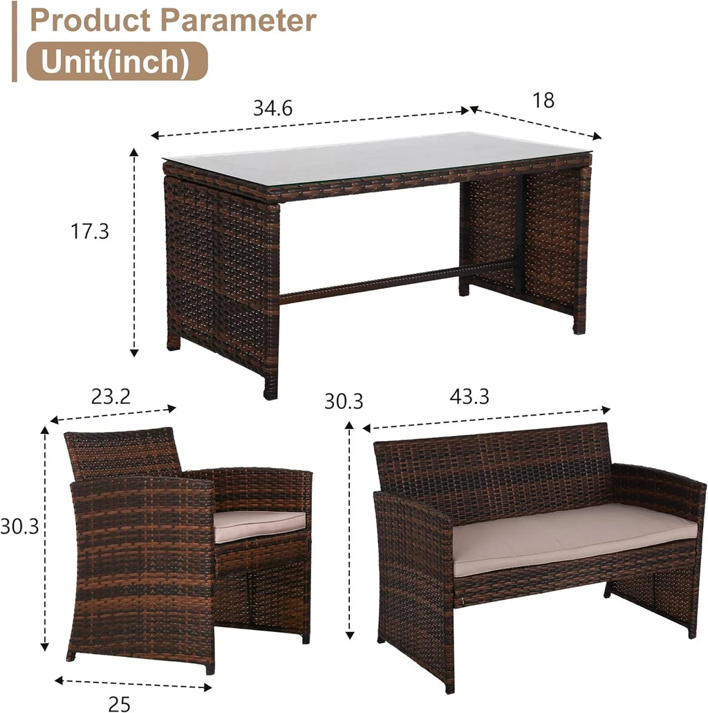 Brown 4 Pieces Wicker Outdoor Patio Furniture Set A1902